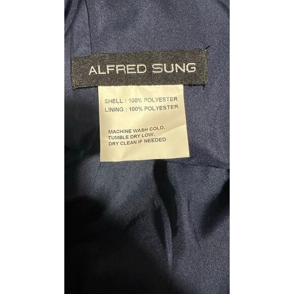Alfred Sung Women Navy Sleeveless Satin Gown - Picture 7 of 7